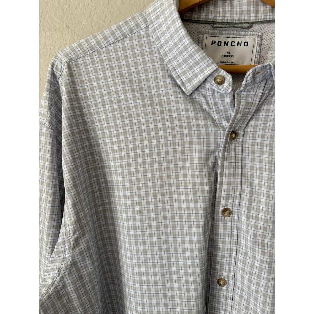Poncho Mens Plaid Performance Fishing Button Down Shirt XL Regular Fit Blue Grey